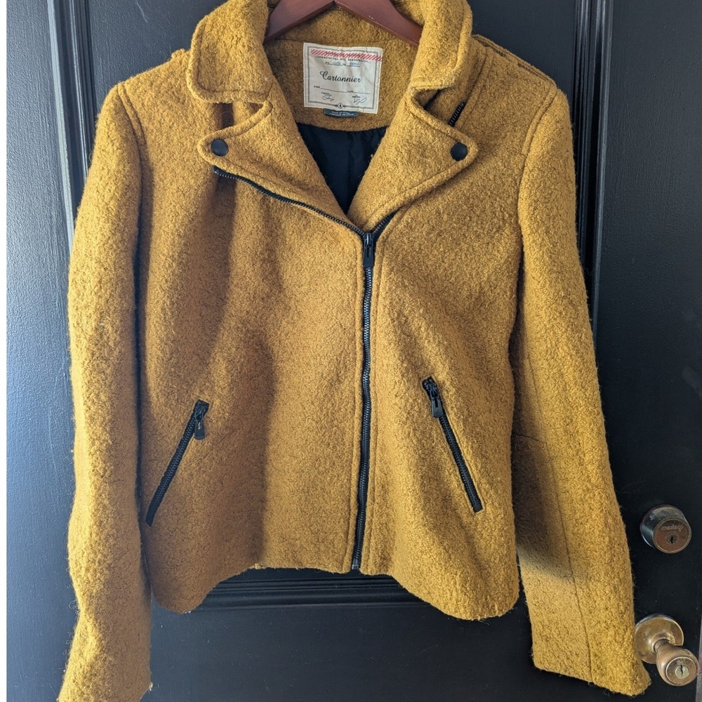 Anthropologie Cartonnier Mustard Yellow Wool Blend Moto Jacket Women's Size M‎